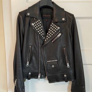 Women’s COACH Leather Jacket w/silver studs, size 02, $400